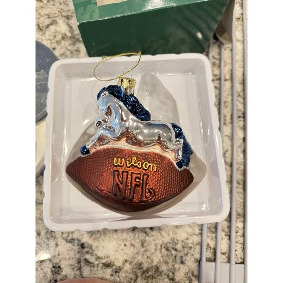 NFL Indianapolis Colts Hand painted Blown Glass Mascot w/Football Ornament NIB - Picture 5 of 6